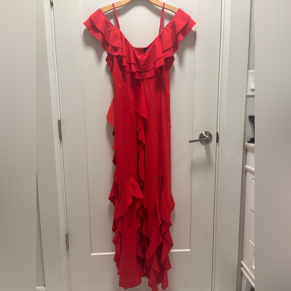 Pretty Little Thing Off-Shoulder Double-Slit Ruffle Dress